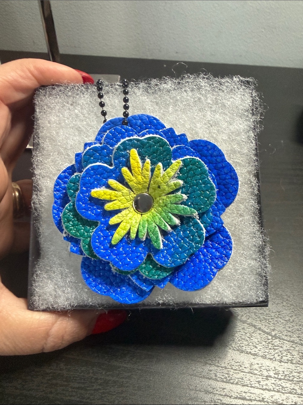 Blue Floral Handcrafted Layered Leather Bag Charm